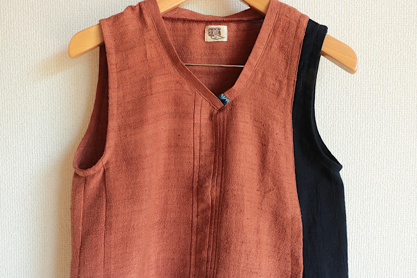 枇杷と藍染の ベスト ノースリーブ(絹/綿/草木染め) ladies S~M | 5枚目