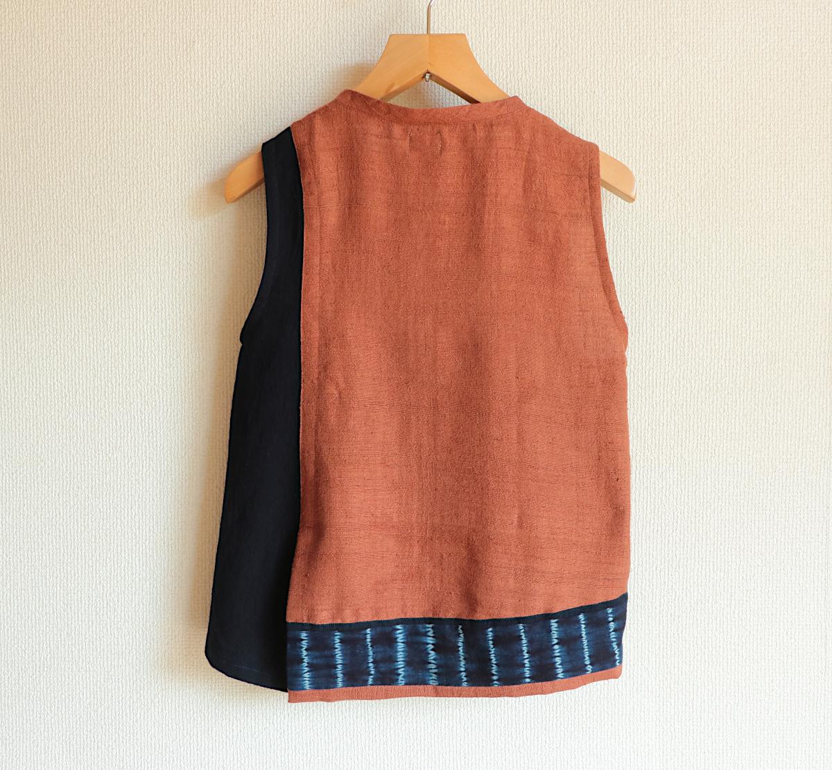 枇杷と藍染の ベスト ノースリーブ(絹/綿/草木染め) ladies S~M | 6枚目