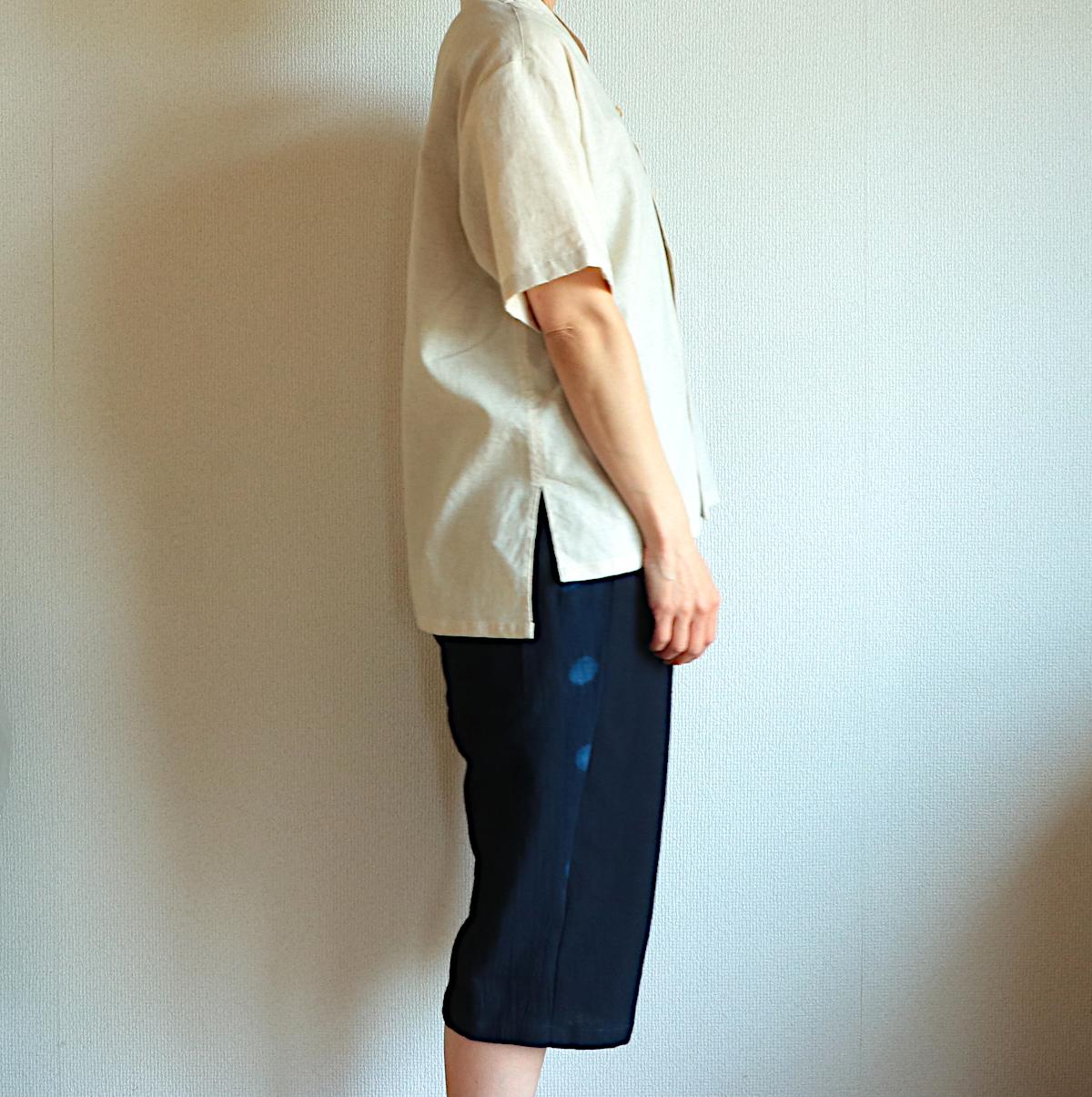 藍染綿のハーフタックパンツ(水玉/紅) | 5枚目